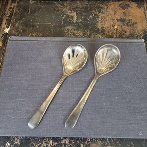 Vintage Mayell Shell Bowl Spoons - Made in England, Silverplate Set of 2
